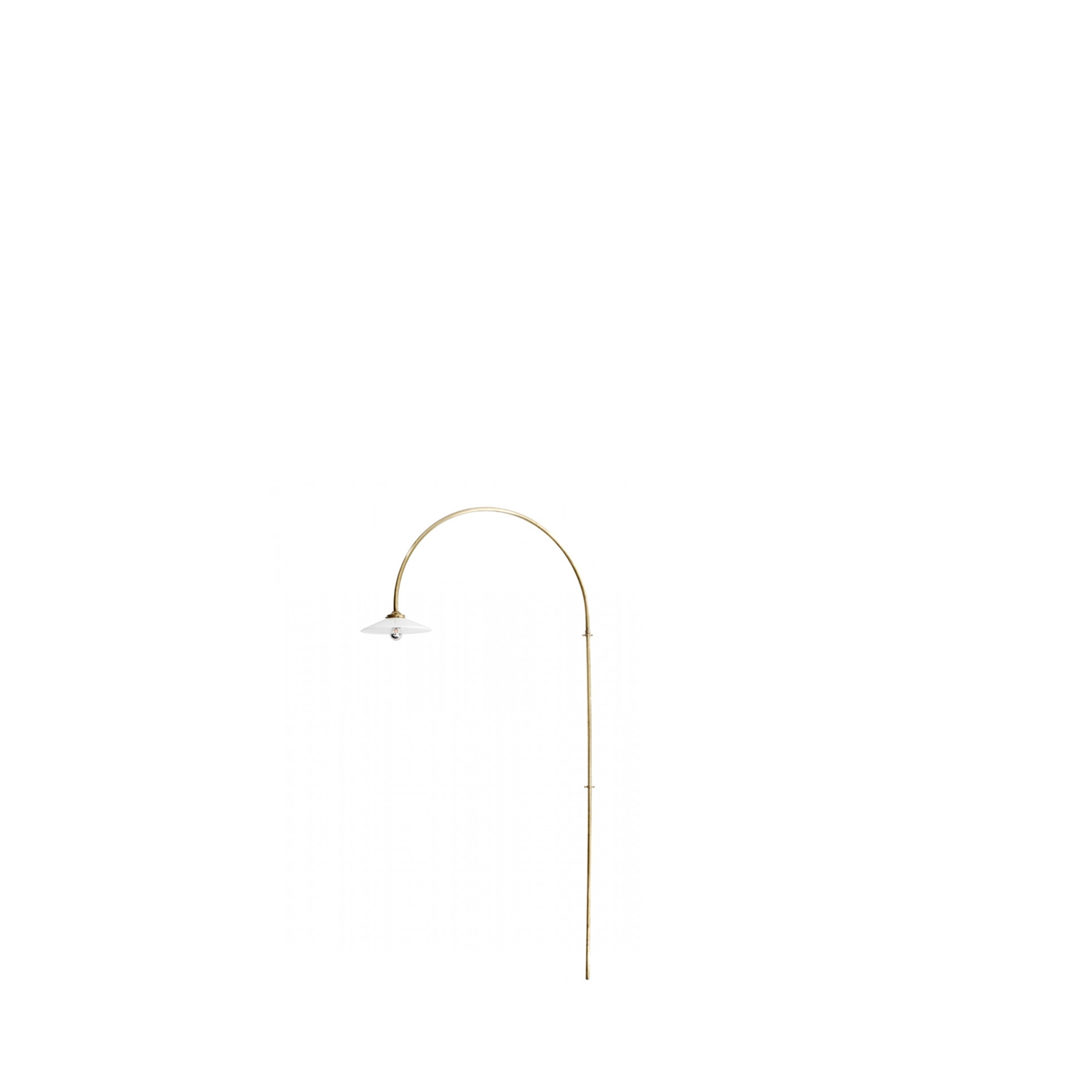 Hanging Lamp No 2 Brass - Although most design lovers know of Muller Van Severen for their furniture, the design couple’s story actually kicked off with the conception of these hanging lamps. “It all started out of necessity”, Hannes explains. “We were working in our new home which is an old house. Above the table there wasn’t a socket in the ceiling to stick a lightbulb in, so we designed a lamp that could hang from the wall”. Like all Muller Van Severen’s furniture, the lamps add a sober but colourful line to the interior. On one hand the sober design doesn’t draw too much attention, on the other hand its playful character does tingle the eye. The lamps create space rather than filling it up.

Lamp frame comes in steel or brass tube, powder coated finish. Wall brackets and lamp sockets have a brass colour. Lamp shade is in white glass. Light bulb is half mirrored. | Arteficius