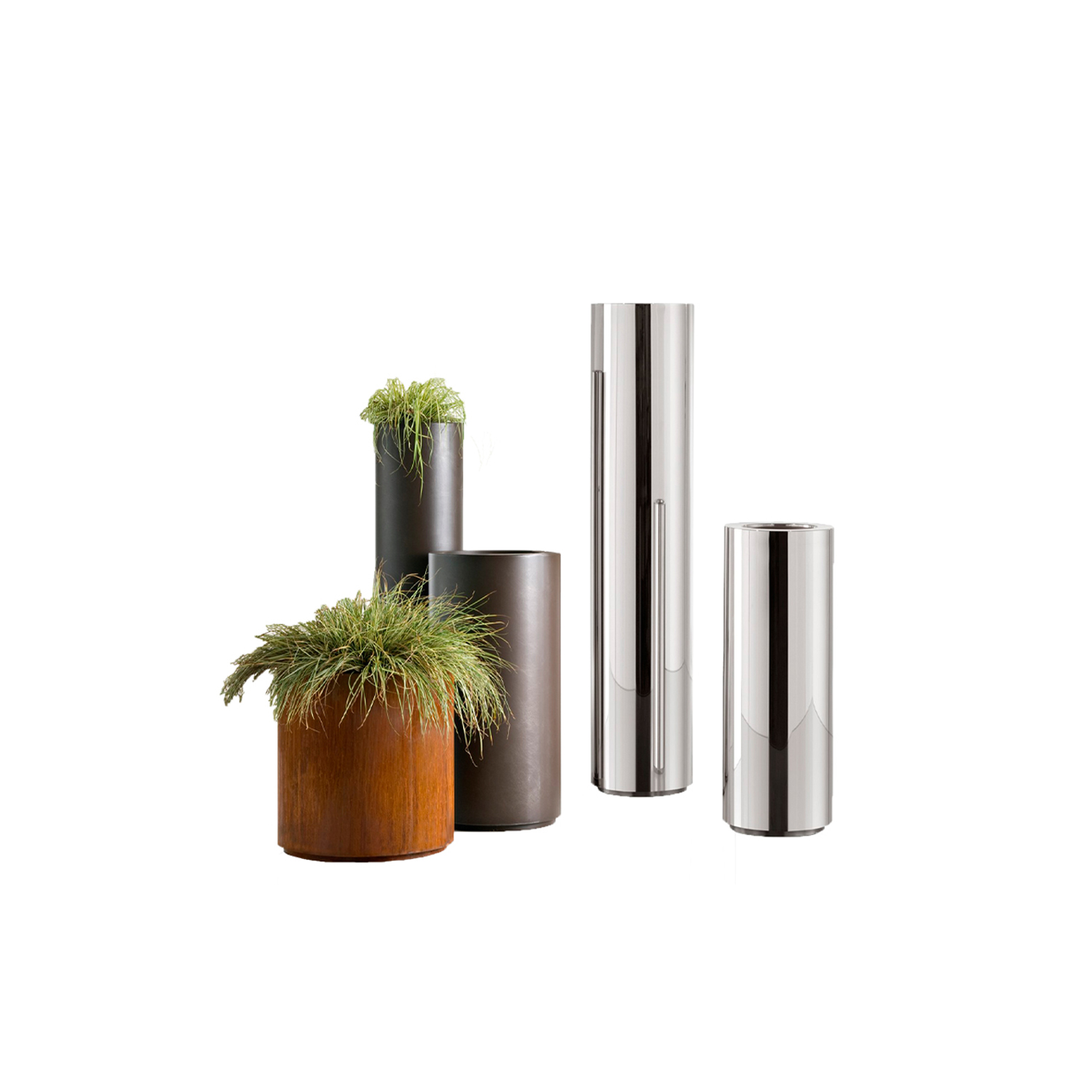Cohiba Metal Cachepot - A pure cylindrical shape comes in De Castelli metals and finishes for a series of cachepots with abounding stage presence.‎ In their linear simplicity, these objects become landmarks for the home, not just accessories but also cardinal points that orient the space.‎ In different heights and diameters, they stand alone or make up multi-faceted sets.‎

Cylindrical metal cachepot.‎ Closed base for indoors or perforated base for outdoors.‎ Provided with an inner plastic pot to hold plants.‎ Fixing plate available on request.‎

More sizes and finishes available on request. | Arteficius